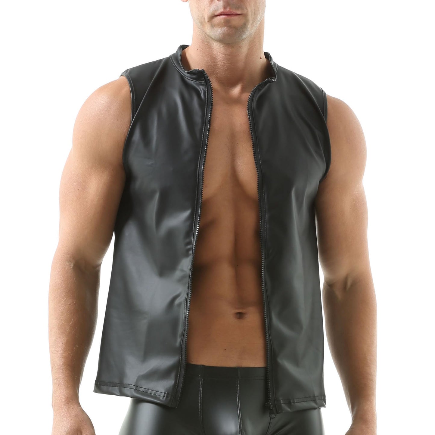 Herren Unterhemden Ärmellose Tanktops Kunstleder Muscle Fit Weste Tops Hemden Mode Unterhemden