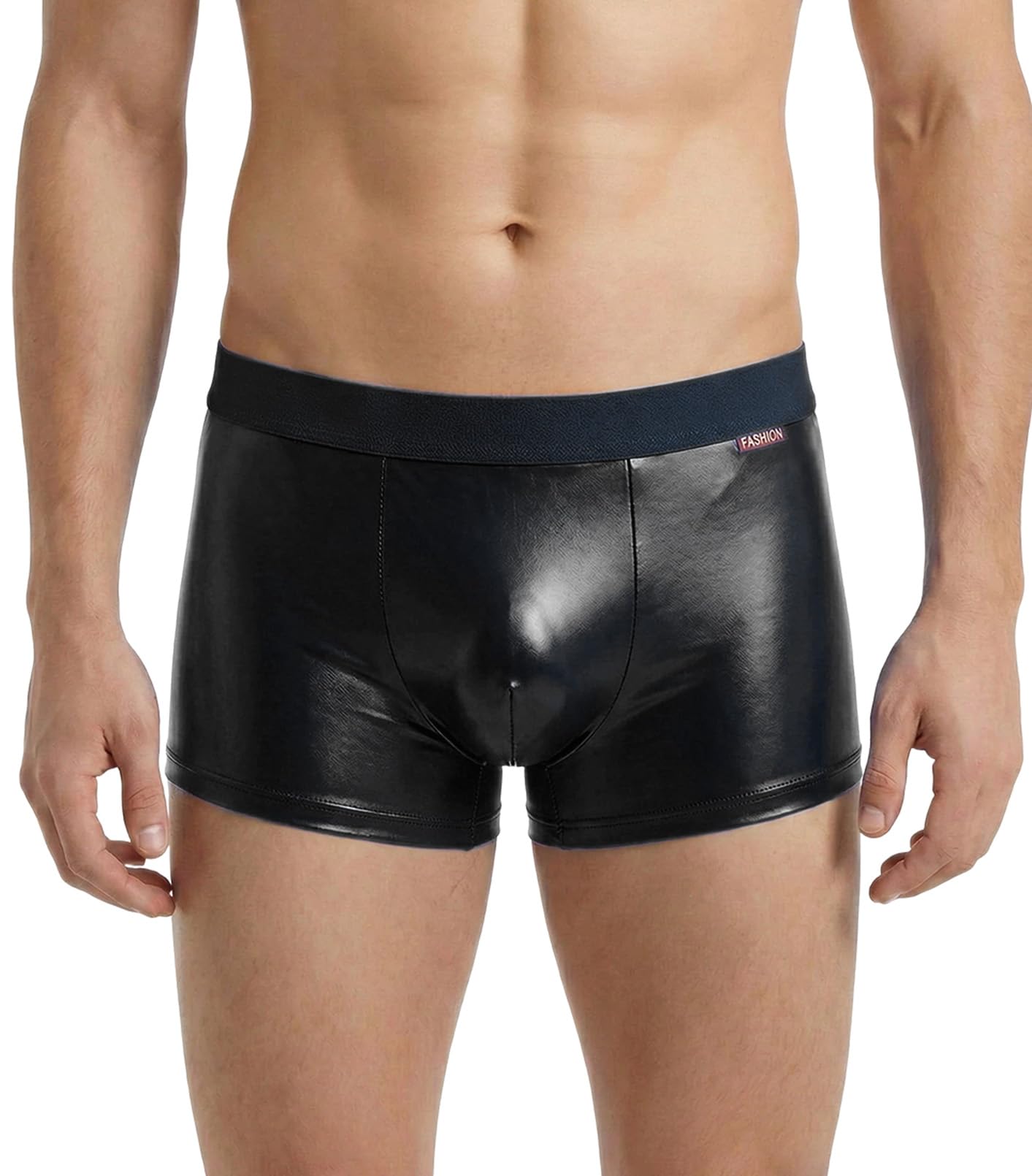Herren PU-Leder Unterwäsche Reizwäsche Boxer Brief Shorts, Unterwäsche Trunks Bikini Mid-Rise Schwarz L