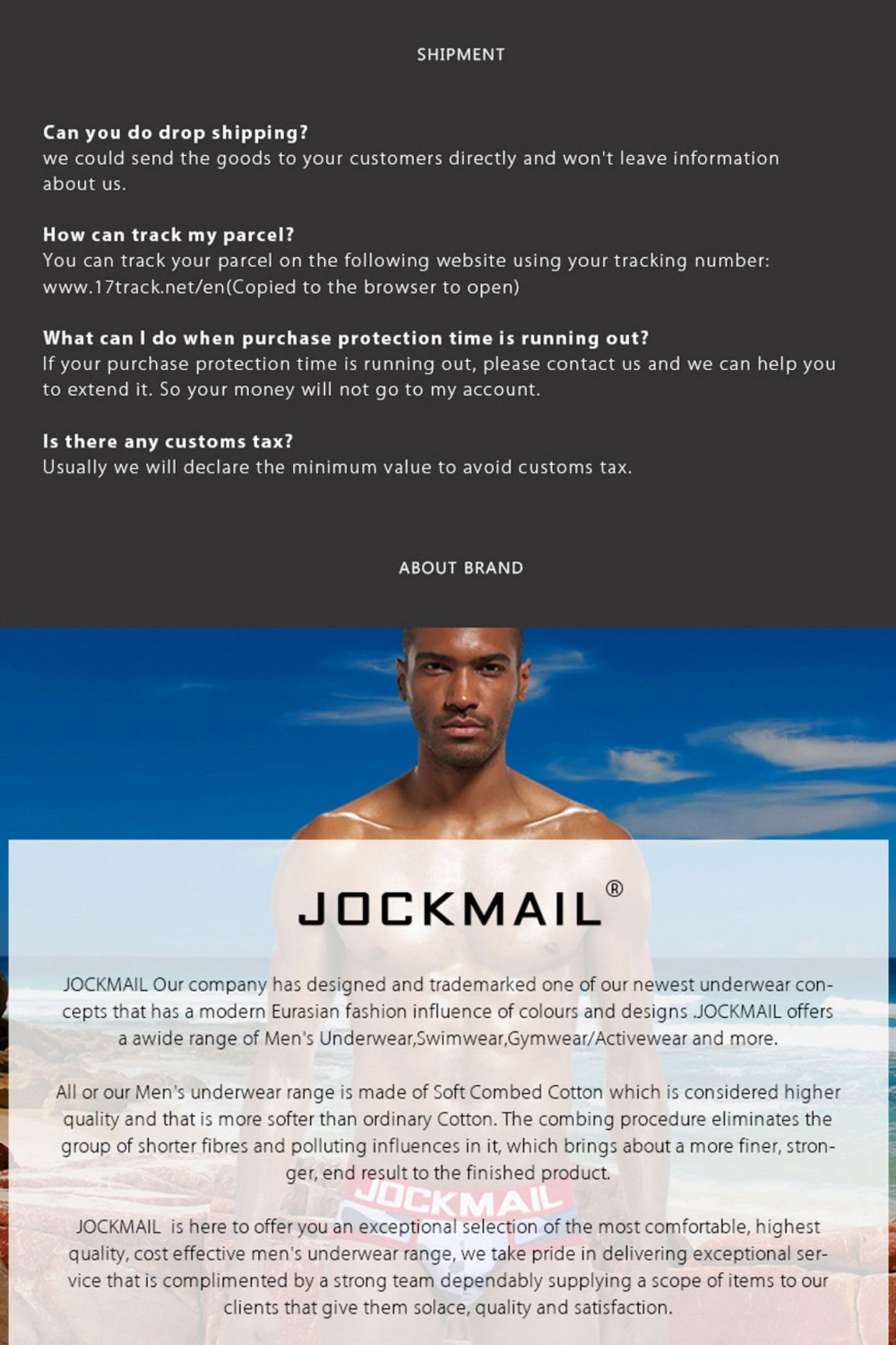 JOCKMAIL Herren-Slip, Baumwolle, Unterwäsche, Tanga, Triangel-Hose, große Tasche, Bikini-Unterhose, M