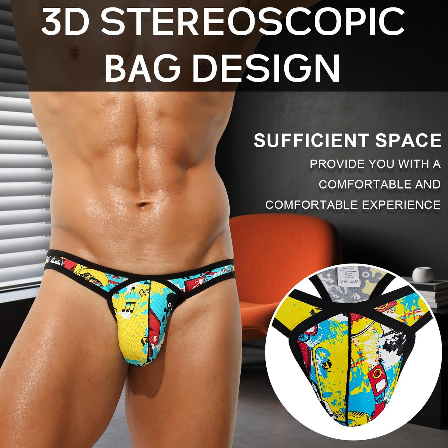 Sexy Herren-Slip, Unterwäsche, Strings, niedrige Taille, atmungsaktiv, Thong, bunt, M