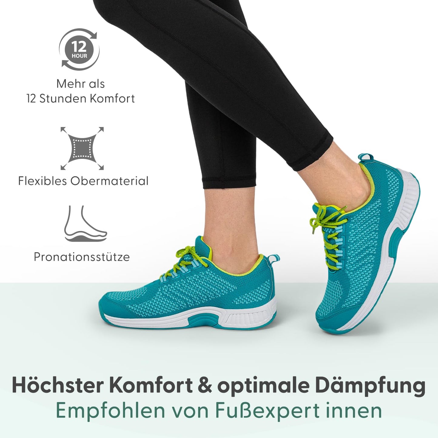 Orthofeet Orthopädischer Damen Sneaker Türkis Coral, Größe 39.5 Weit