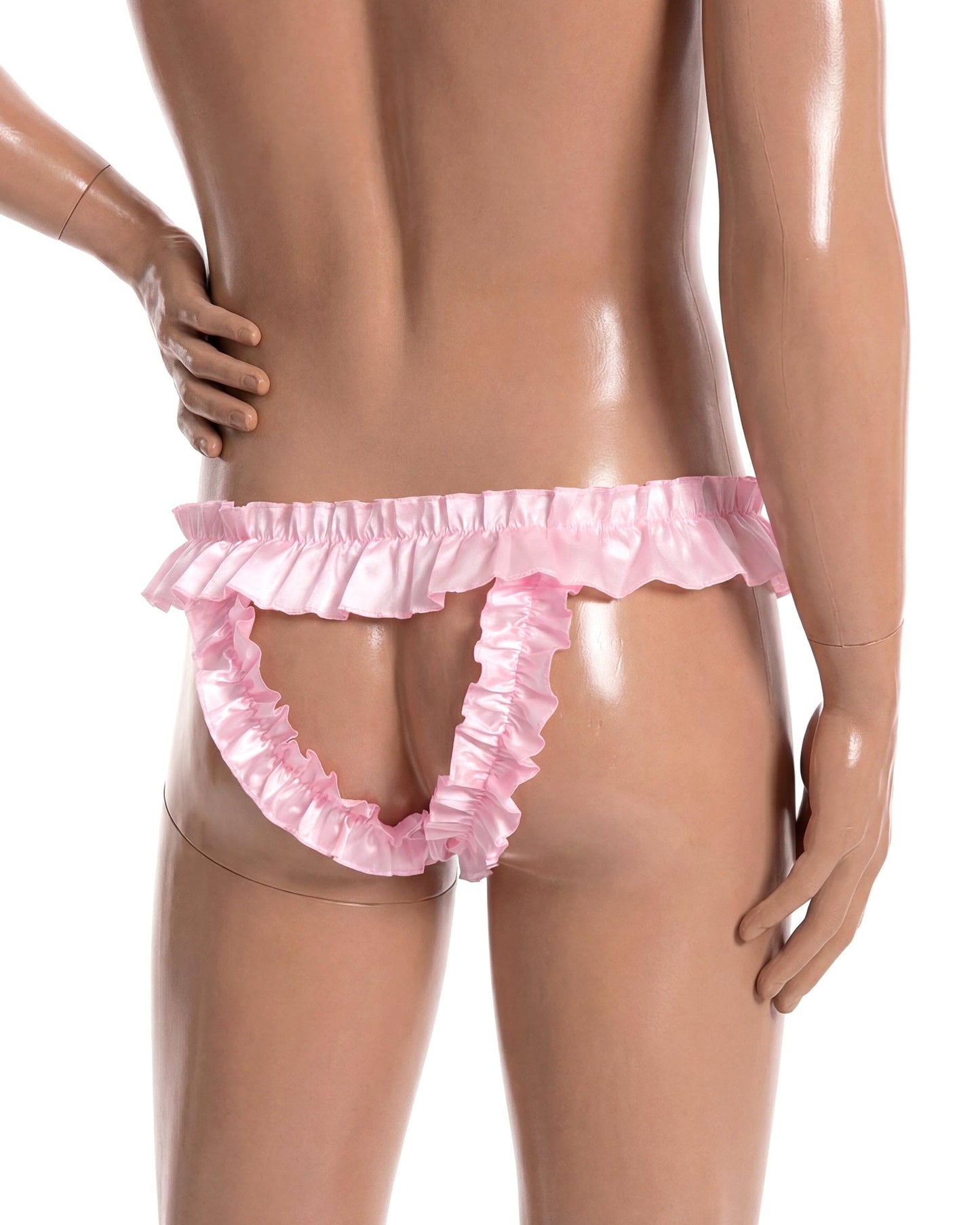 Satini Satin Rüsche die Schleife Tanga Sissy Boy-Shorts Slips Höschen Unterwäsche (Zartrosa, L)