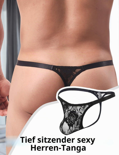 ohyeahlady String Tanga Sexy Dünn Herren T-Back Slip Pouch Underwear Große Größen Reizwäsche Sissy Dessous Micro Thong Gay Unterwäsche Low Waist Unterhosen Briefs Stretch Panty Schwarz L
