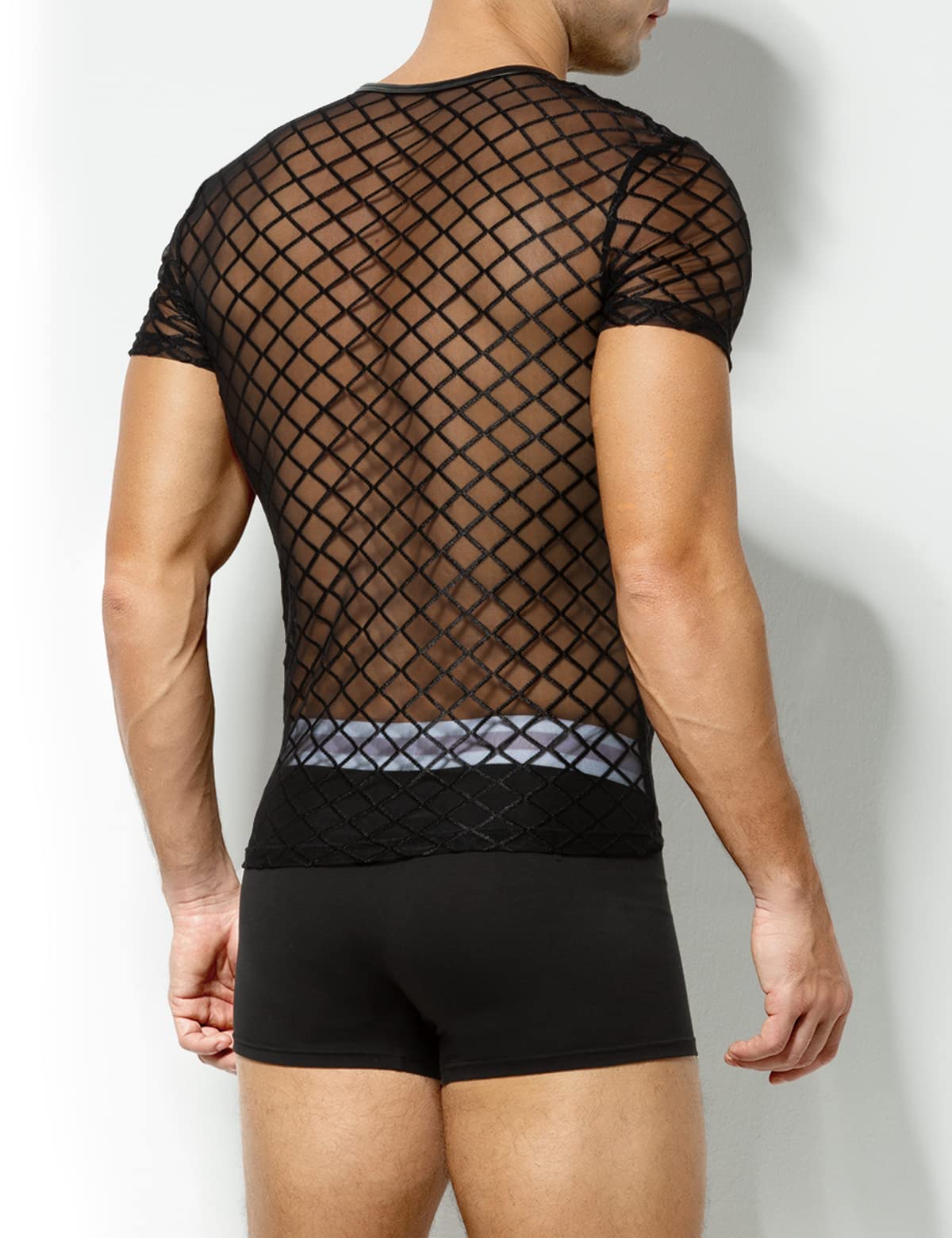 Herren Muskel Transparent Kurzarm Shirts Netz Hemd
