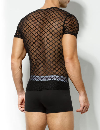 Herren Muskel Transparent Kurzarm Shirts Netz Hemd