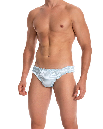 Satini Satin Rüsche Sissy Tanga Tanga Boy-Shorts Slips Höschen Unterwäsche (Baby blau, L)