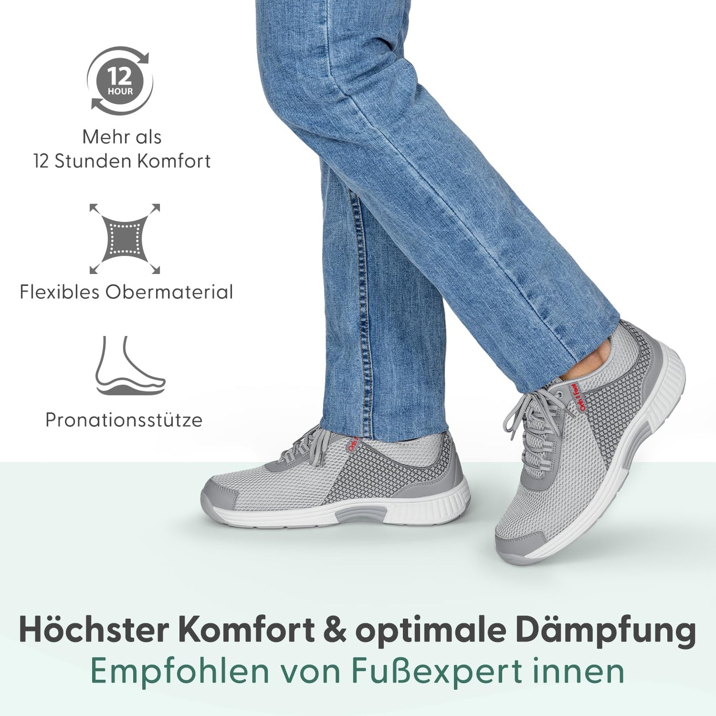 Orthofeet Orthopädischer Herren Sneaker Edgewater Grau, Größe 40 Weit