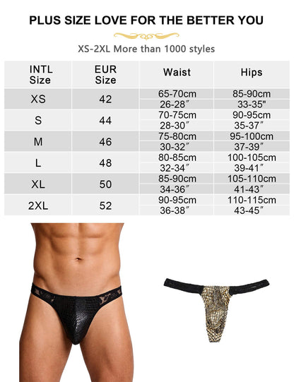 comeondear String Tanga Männer Kunstleder Slip Sexy Spitze Thong Schwarz XL