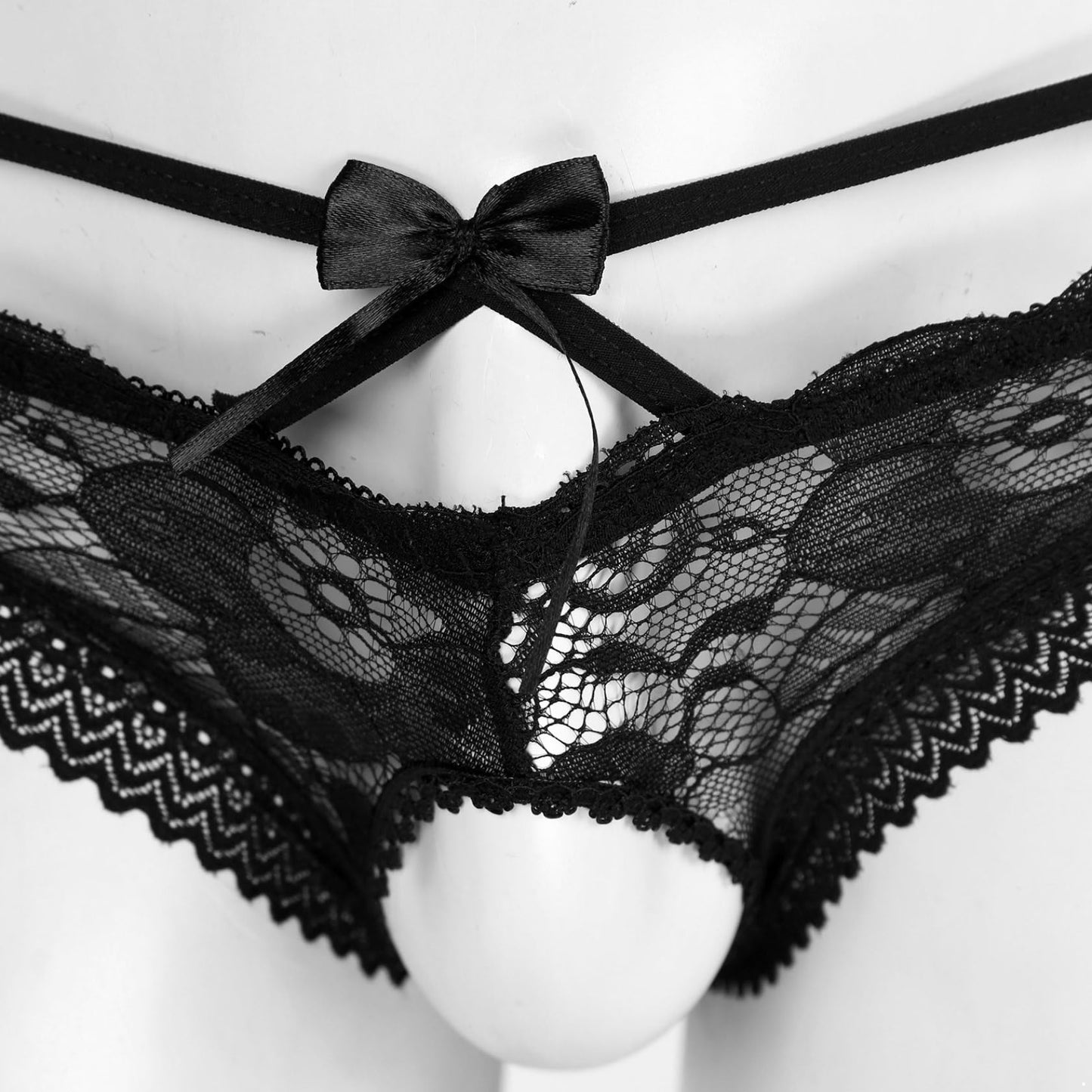 Herren Sissy Unterwäsche Ouvert Slip - Unterhose Offen Schritt Höschen Transparent mit Spitze - Dessous Reizwäsche