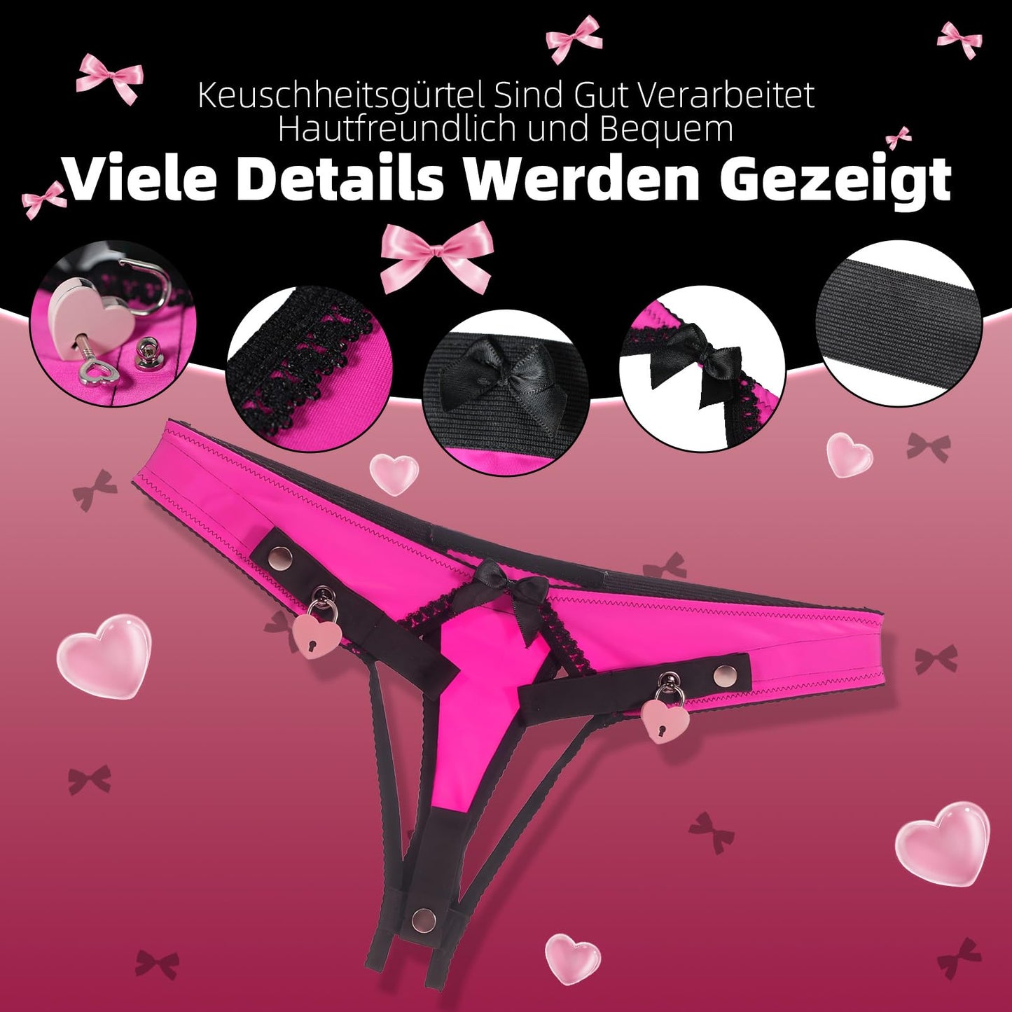 Crysore Herzförmige Chastity Panties mit Rosa Sissy Chastity Cage Anti-Off Keuschheitsgürtel in 2 Größen Erwachsene Sexspielzeug für Männer Penis Training (L,Pink)