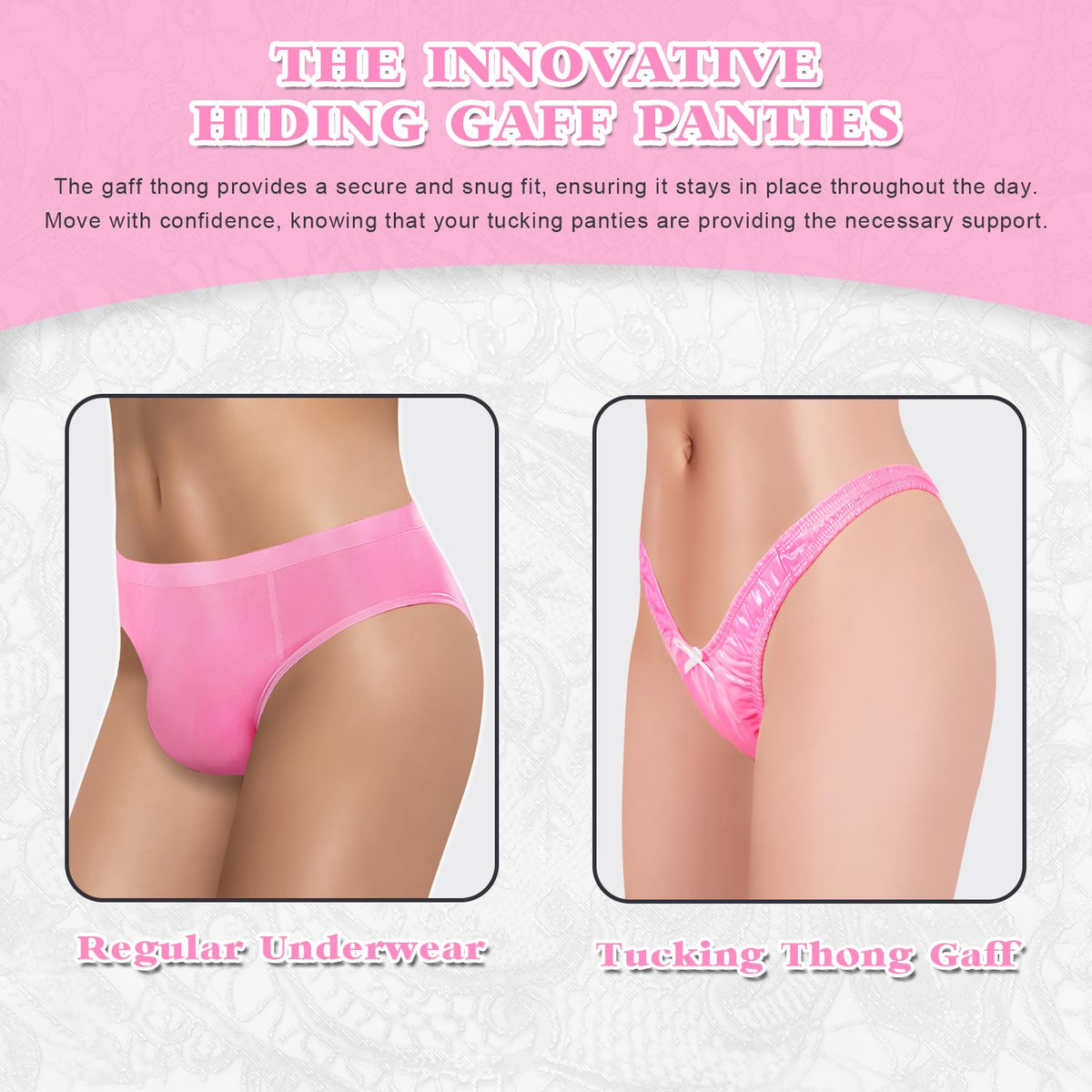 Sissy Tanga Tucking Gaff Höschen Kunstleder Verstecken Gaff Shaping Slip für Crossdresser Transgender  Rosa