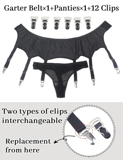 Herren Strapsgürtel PU Leder Schwarz Strumpfhalter für Männer Sissy Dessous Set Strumpfband mit 6 Halter Große Größen Erotische Unterwäsche Garter Belt Hosenträger Strapshalter Schwarz,M