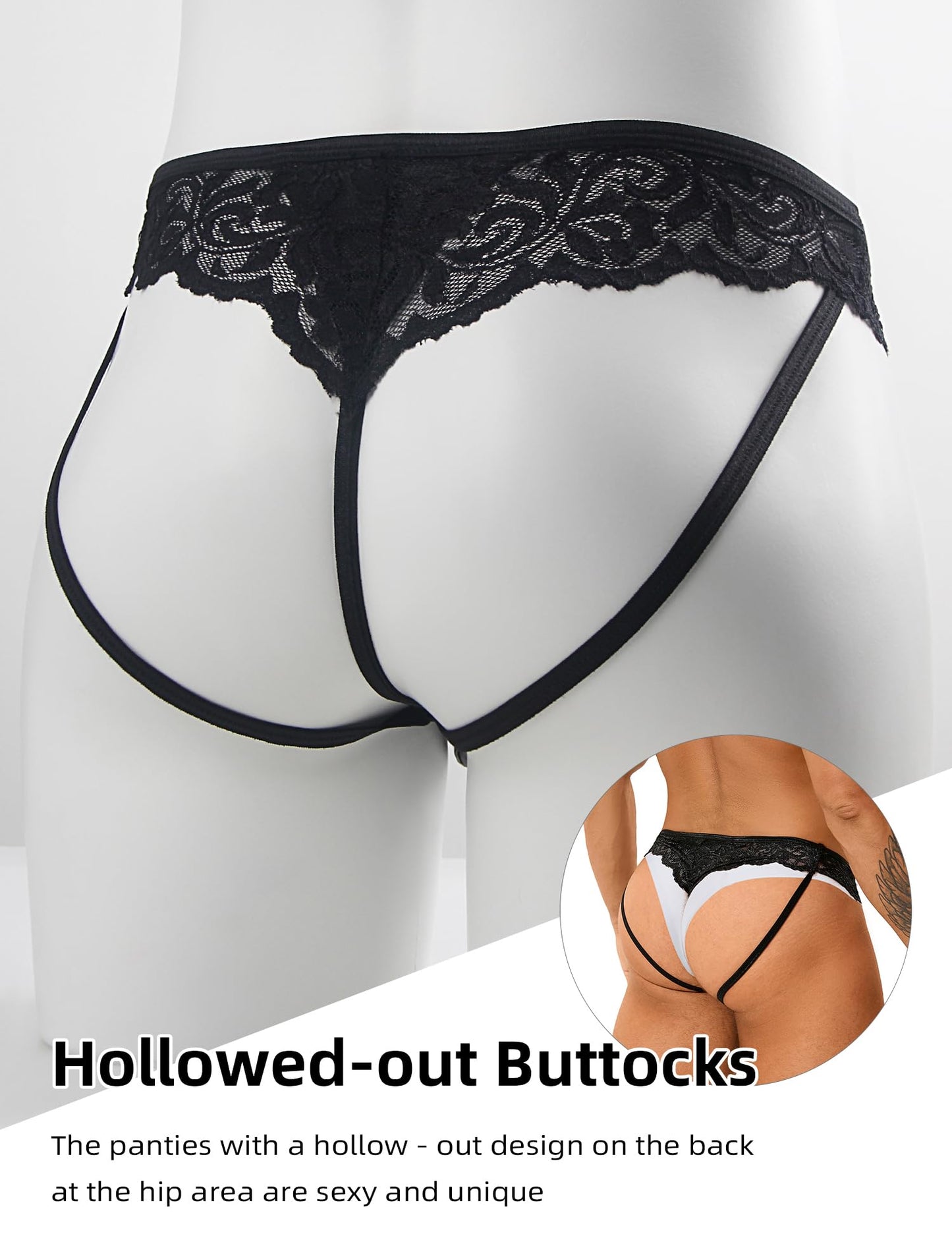 String Tanga Herren Sexy Dessous Kunstleder Unterwäsche Männer Erotisch Wetlook Spitze Höschen Slips Thong Ouvert Transparent Unterhosen T-Back Sissy Reizwäsche Gay Große Größen Schwarz L