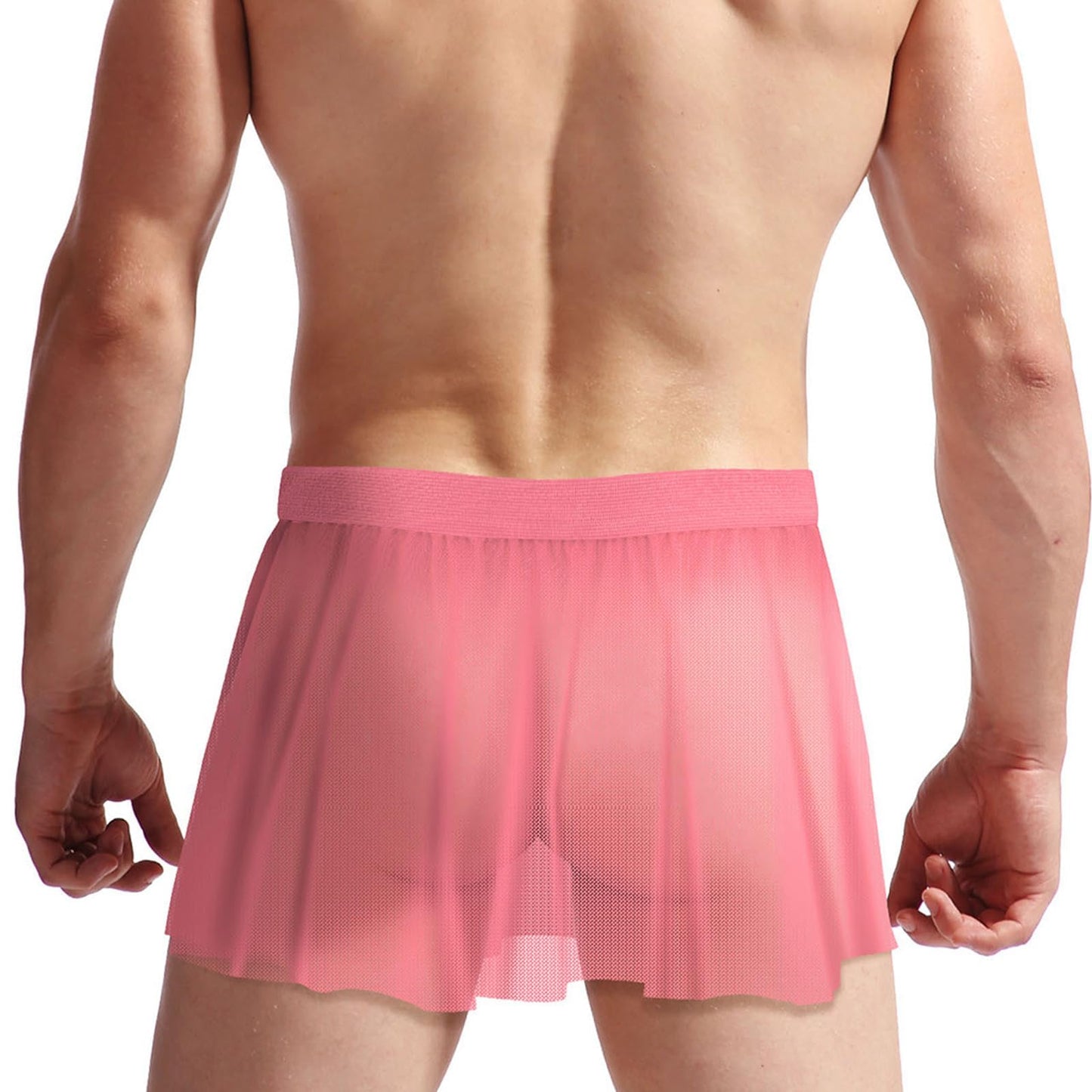 Herren Mesh Sissy Röcke Sexy See Through Crossdressers Unterwäsche Nachtclub Party Cosplay Kostüm (Rose)