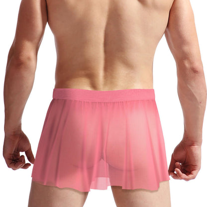 Herren Mesh Sissy Röcke Sexy See Through Crossdressers Unterwäsche Nachtclub Party Cosplay Kostüm (Rose)