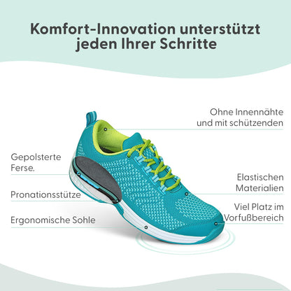 Orthofeet Orthopädischer Damen Sneaker Türkis Coral, Größe 39.5 Weit