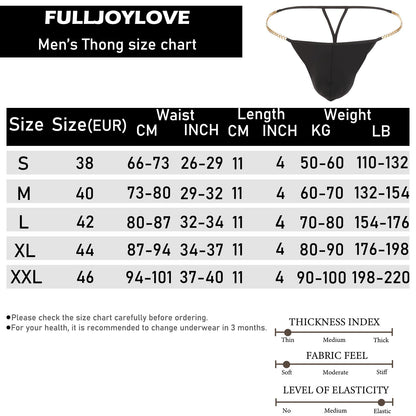 Herren G-String Tanga mit Taille Kette Slips Low Rise Sexy Hot Shorts für Herren Dessous Weicher T-Back Tanga