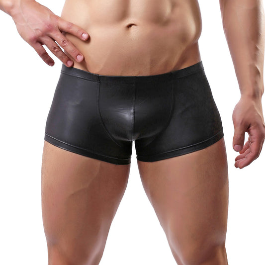 Herren Kunstleder Unterwäsche schwarz atmungsaktive elastische Hosen Low Rise Unterhose für täglich