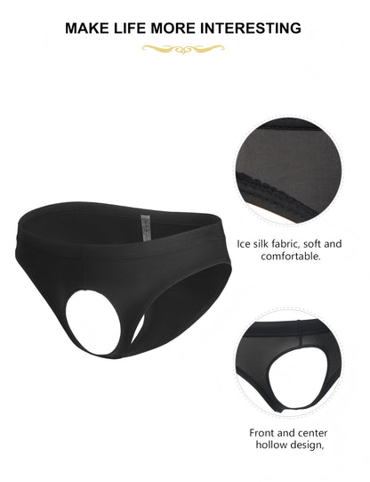 String Tanga Männer mit Loch Sexy Eisseide Slip Sissy Dessous Große Größen Herren Reizwäsche Lustige Unterhosen Vorne Offen Borat Anzug Ouvert Höschen Gay Underwear Thong Briefs Schwarz L