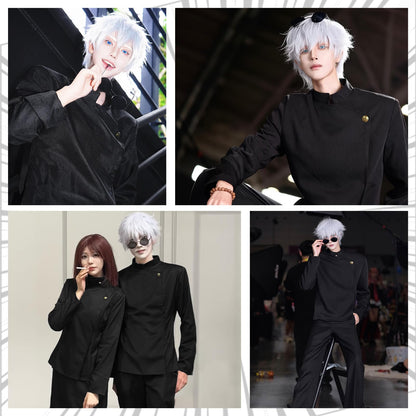 Satoru Gojo Cosplay, Schwarz Anime Cosplay Kostüm, Gojo Satoru Schuluniform Jacke mit Brille, Anime Outfits  Halloween Karneval
