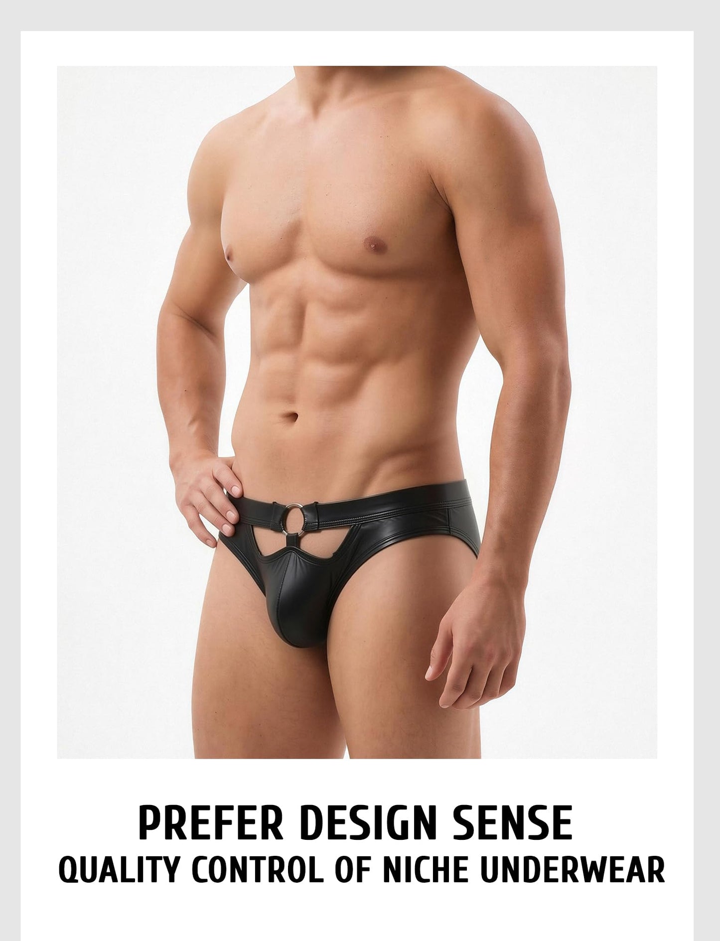 Herren Kunstleder Jockstrap G-String Tanga mit Aussparungen – Low-Rise Reizwäsche Clubwear Party Nachtwäsche Schwarz S