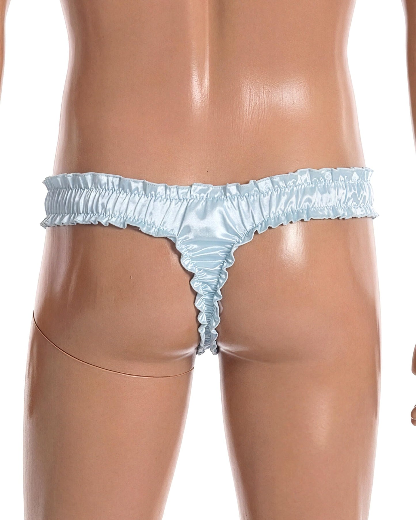 Satini Satin Rüsche Sissy Tanga Tanga Boy-Shorts Slips Höschen Unterwäsche (Baby blau, L)