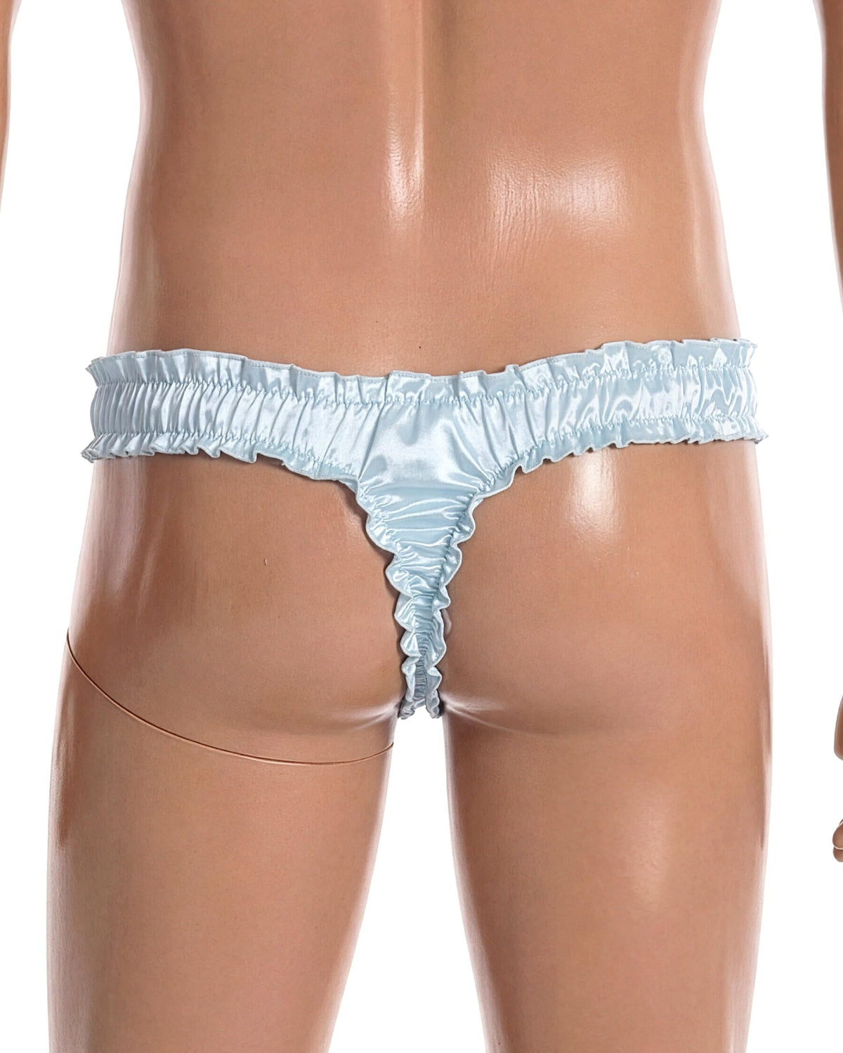 Satini Herren Tanga String Satin Rüschen Sissy Dessous, Babyblau, S