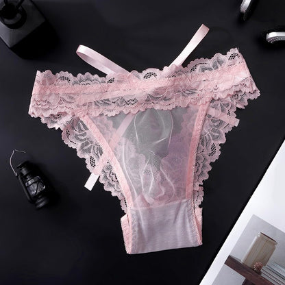 Herren Slip Aus Spitze Und Netz Mit Schleife Durchsichtig 3d Beutel Atmungsaktiv Ice Silk Unterwäsche Reizwäsche Schwarz Größe M(M Pink)
