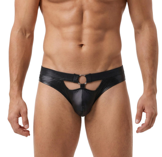 Herren Kunstleder Jockstrap G-String Tanga mit Aussparungen – Low-Rise Reizwäsche Clubwear Party Nachtwäsche Schwarz S