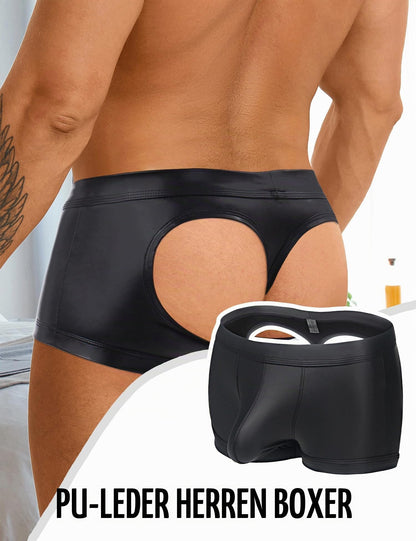 Sexy Boxershorts Herren Hinten Offen Sissy Dessous Gay Underwear Schwarz XL