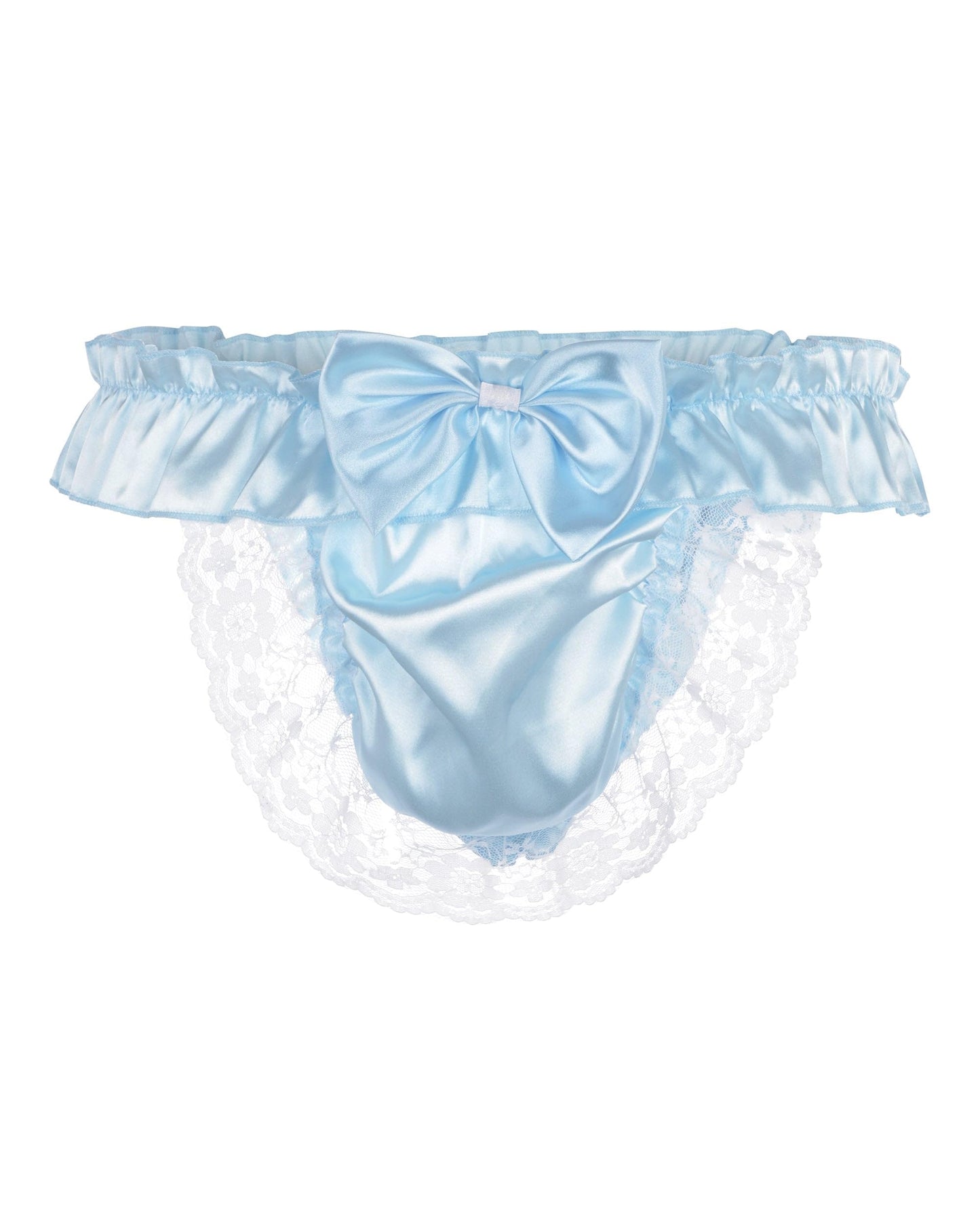 Satini Satin Rüsche die Schleife Tanga Sissy Boy-Shorts Slips Höschen Unterwäsche (Baby blau, L)