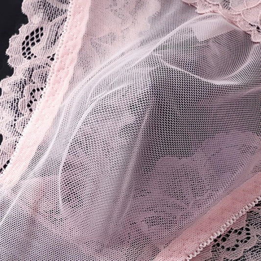 Herren Slip Aus Spitze Und Netz Mit Schleife Durchsichtig 3d Beutel Atmungsaktiv Ice Silk Unterwäsche Reizwäsche Schwarz Größe M(M Pink)
