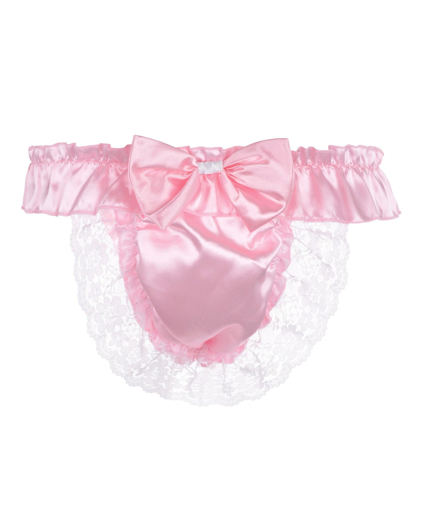 Satini Satin Rüsche die Schleife Tanga Sissy Boy-Shorts Slips Höschen Unterwäsche (Zartrosa, L)
