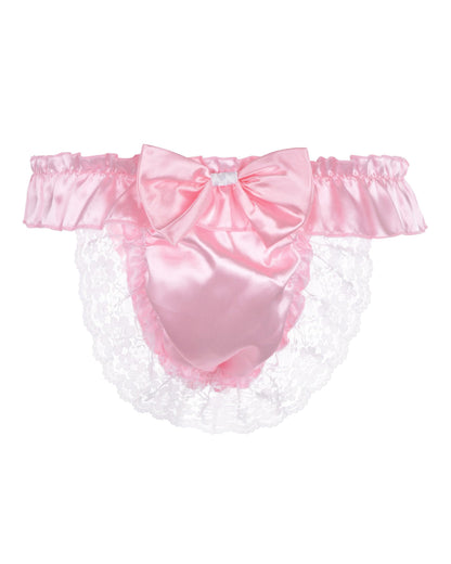Satini Satin Rüsche die Schleife Tanga Sissy Boy-Shorts Slips Höschen Unterwäsche (Zartrosa, L)