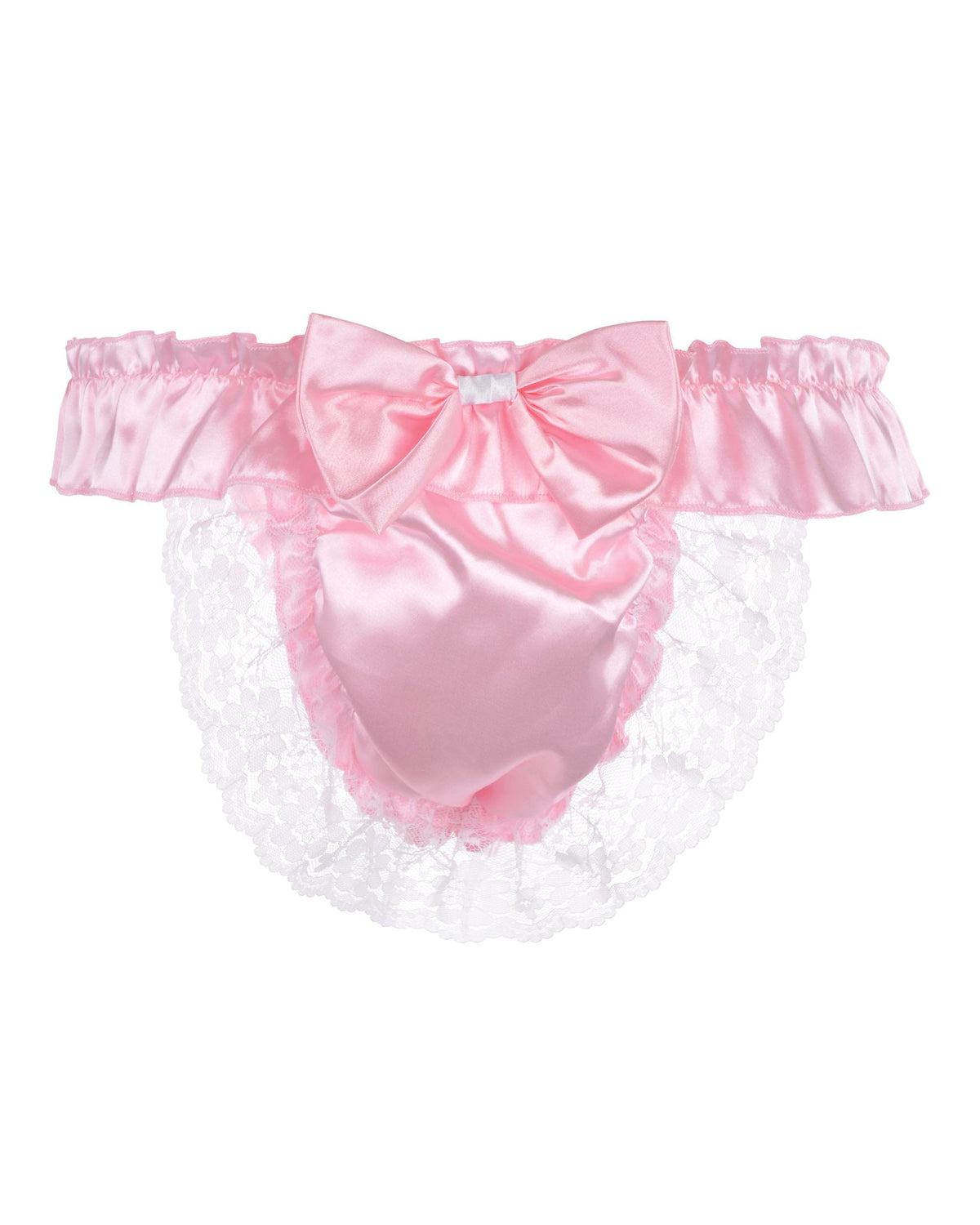 Satini Herren String Satin Rüschen Schleife Sissy Dessous, Zartrosa,