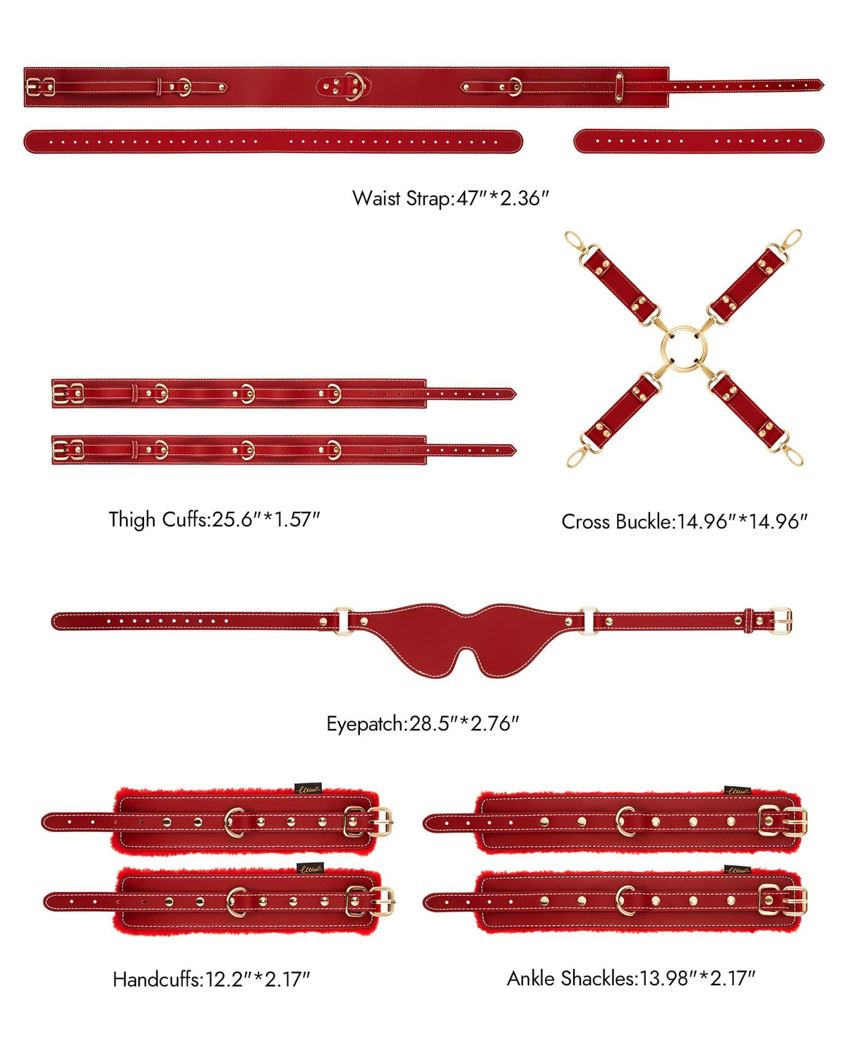 Sex Bondage BDSM Kit Fesseln 6PCS Sets mit Verstellbaren Handschellen Fußfessel Oberschenkelmanschetten Augenbinde Kreuzgurt Taillengurt SM Erwachsene Sexspielzeug für Männer Frauen und Paare