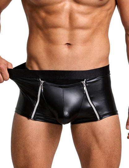Herren Boxershorts Sexy PU Leder Slip Erotisch Schwarz,XL