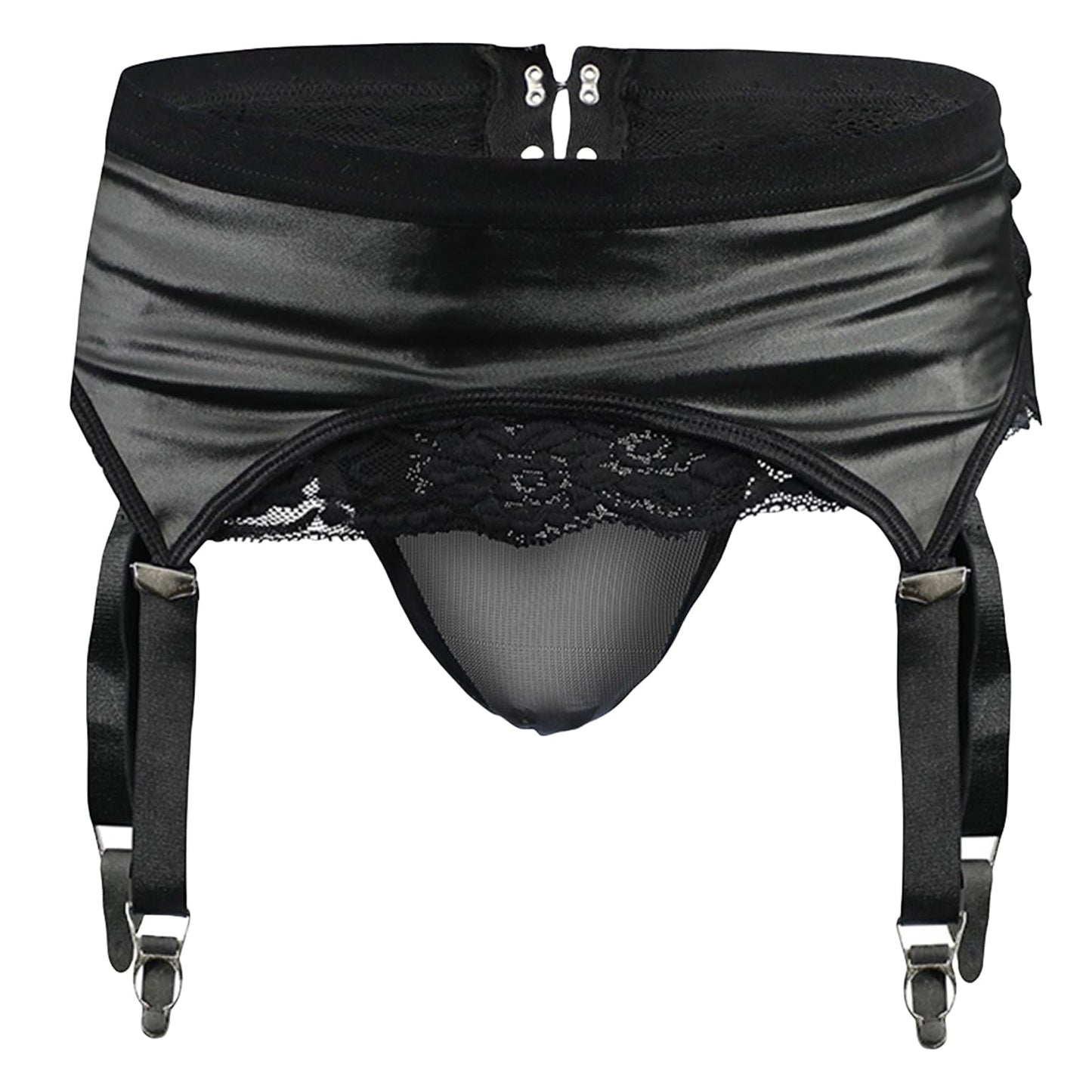 Unterwäsche Männer Herren Sissy Dessous Spitze Reizwäsche Sexy String Tanga Mesh Slip Kunstleder Strumpfband Low Waist Jockstrap Clubwear