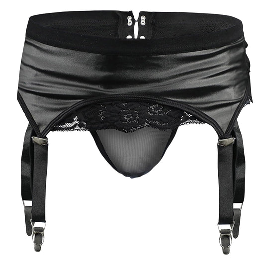 Unterwäsche Männer Herren Sissy Dessous Spitze Reizwäsche Sexy String Tanga Mesh Slip Kunstleder Strumpfband Low Waist Jockstrap Clubwear
