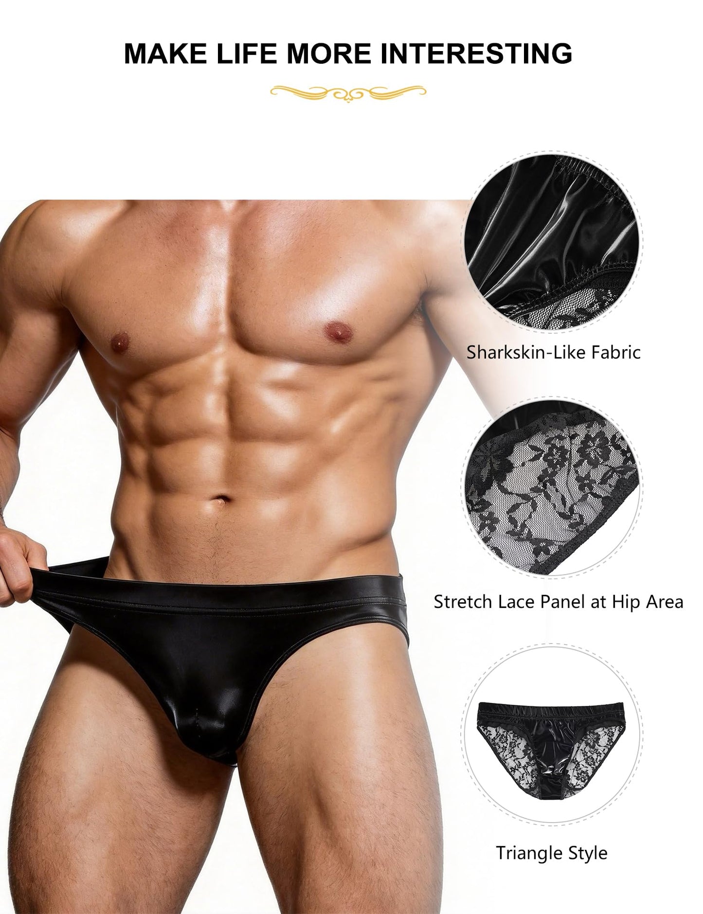ohyeahlady Lack Leder String Tanga Herren Sexy Unterwäsche Slips Schwarz L