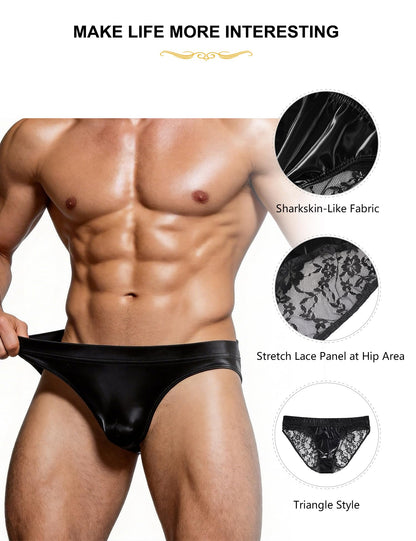 ohyeahlady Lack Leder String Tanga Herren Sexy Unterwäsche Slips Schwarz L
