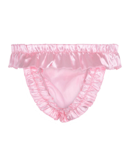 Satini Satin Rüsche die Schleife Tanga Sissy Boy-Shorts Slips Höschen Unterwäsche (Zartrosa, L)