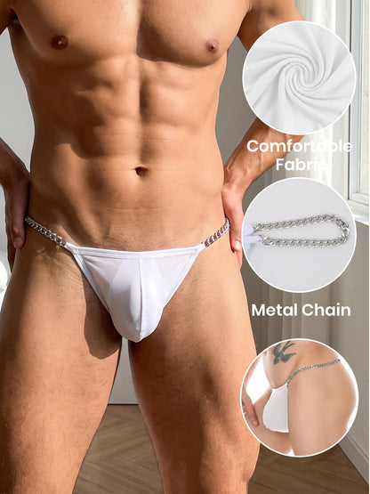 Herren Ice Silk String mit Metallkette Weiß