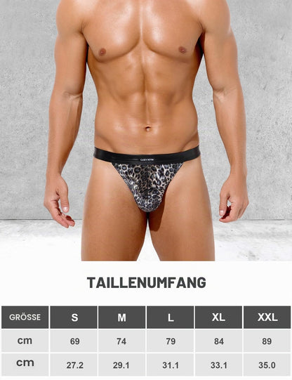 String Herren Sexy Tanga Männer Unterwäsche Leopard G String Mit PU Leder Gürtel