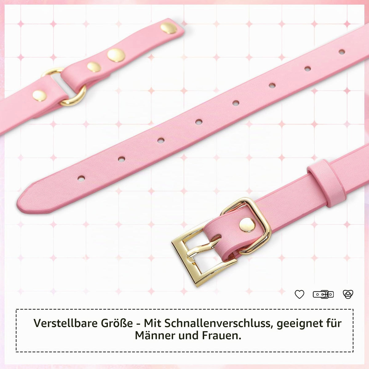 Verstellbares Lederband mit Schnuller- & Gag-Set Rosa