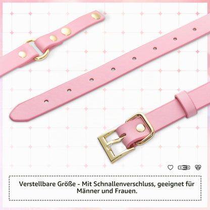 Verstellbares Lederband mit Schnuller- & Gag-Set Rosa
