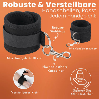 BDSM Bondage Set Fesseln Sexspielzeug für die Paare Bett Sexspiele, 3-in-1 Sex Bondageset (Handschellen, Oberschenkel-Fußfessel, Nippelklemme), Bettfesseln für Frauen Männer Anfänger Profi Extrem Hart