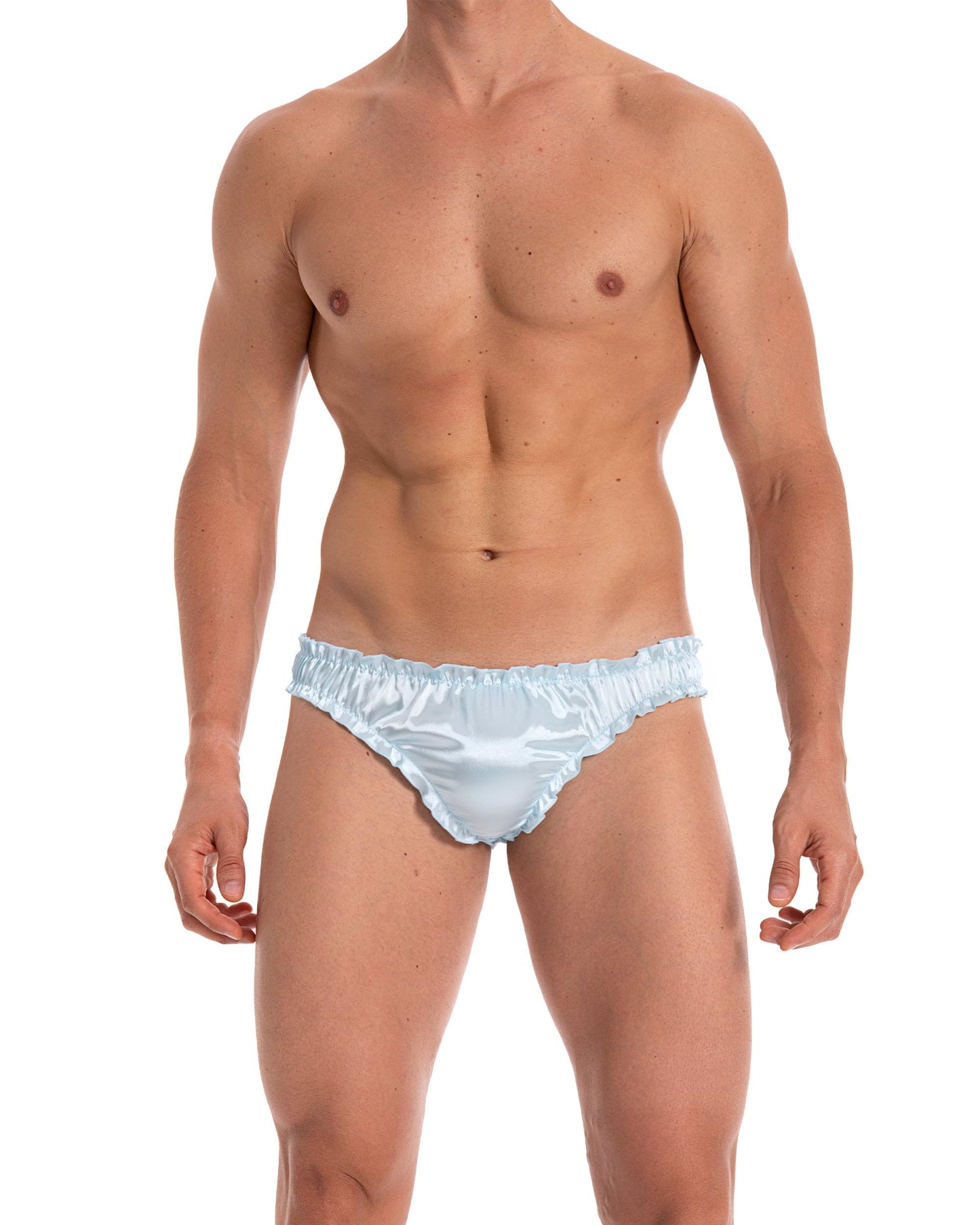 Satini Satin Rüsche Sissy Tanga Tanga Boy-Shorts Slips Höschen Unterwäsche (Baby blau, L)