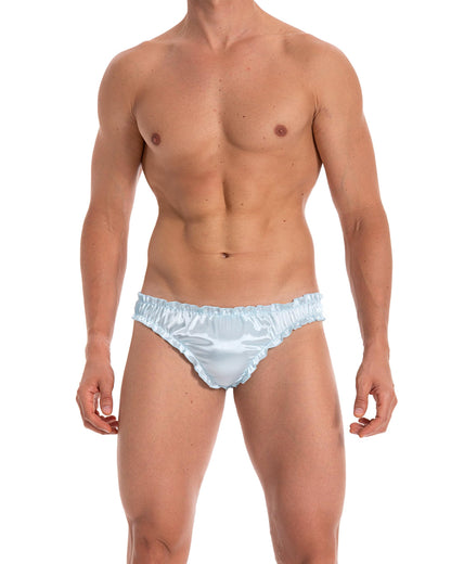 Satini Satin Rüsche Sissy Tanga Tanga Boy-Shorts Slips Höschen Unterwäsche (Baby blau, L)