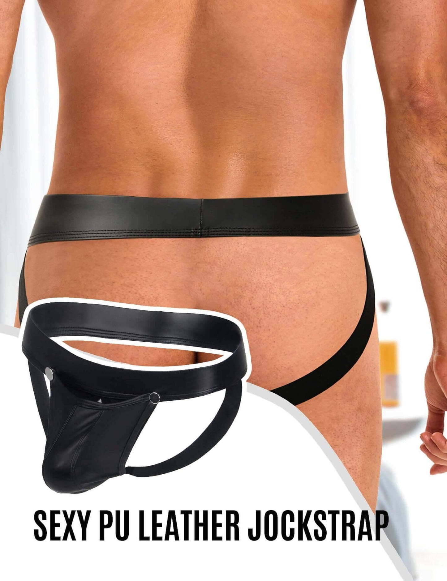 PU Leder Strings für Herren Tanga mit Öffnung Sexy Unterwäsche Große Größen Dessous Reizwäsche Ouvert Slip Wetlook Unterhosen Thong Low-Rise Pouch Underwear Jockstrap Briefs Schwarz S